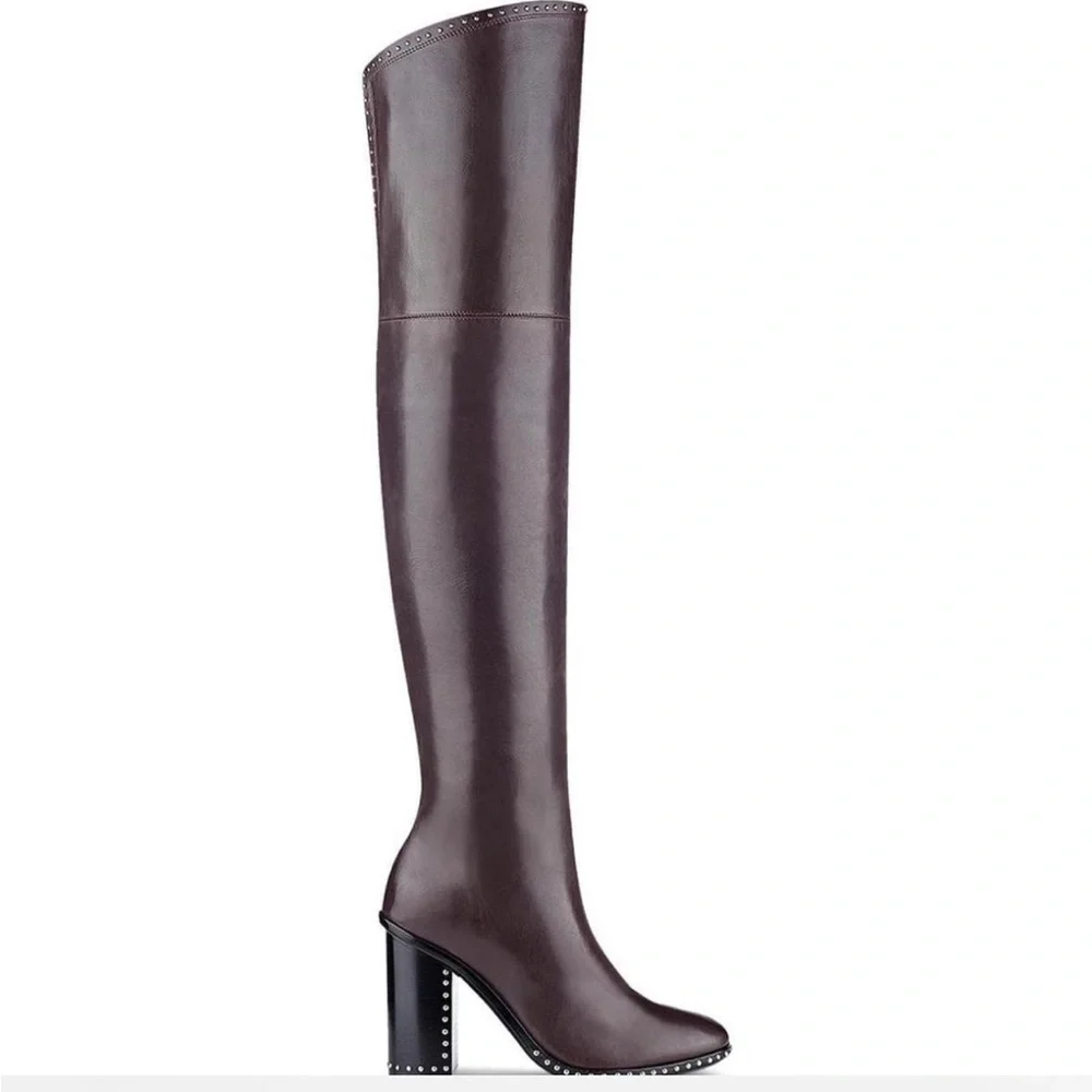 Sigerson Morrison $580 burgundy over the knee leather boots w/ stud details sz 8